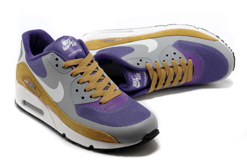 Air Max 90 Hyperfuse fourrure Chaussures Hommes Violet Gris Jaune (1)